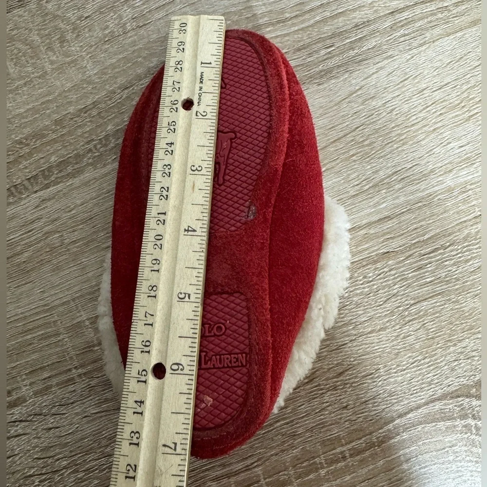 Polo Ralph Lauren Kids Size 9 Red Suede Sheepskin Slippers Moccasin Unisex
